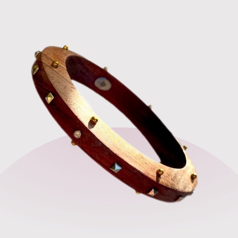 Silpada silver Brass and Crystal Studded Wooden Bangle Bracelet B3302 - Picture 2 of 11